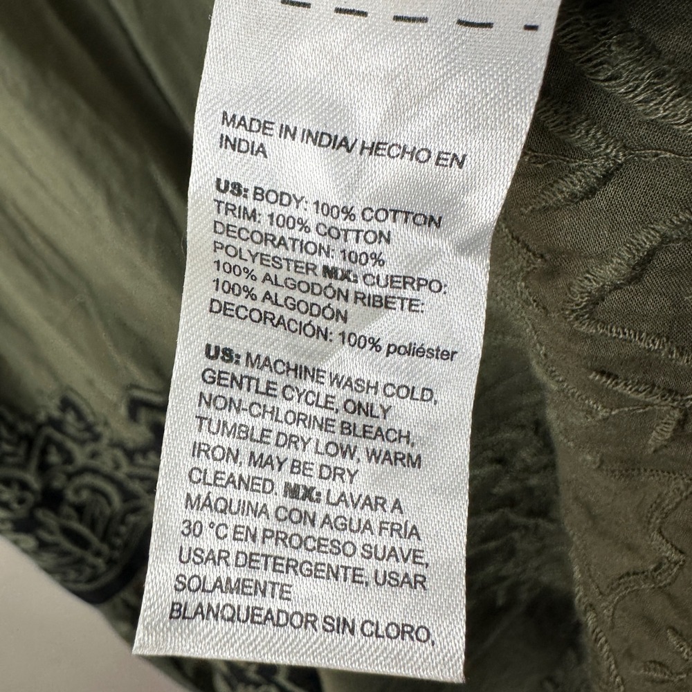 Chico's Women's 14 Maxi Dress Olive Green Embroidered Tiered Cotton Boho NEW - Picture 6 of 8